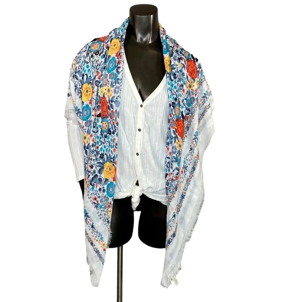 Loft Scarf Wrap Fringed Hem Cottage Core Bright Colors Spring Summer Accessory